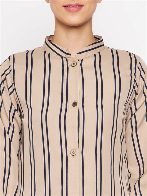 Nabia Beige Front Open Striped Abaya with Georgette Scarf