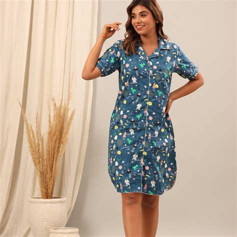 Women’s Space Print Cotton Sleepshirt – Pajama Tribe Nightwear