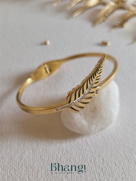 Gold-Tone Feather Bangle – Bhangi Jewels