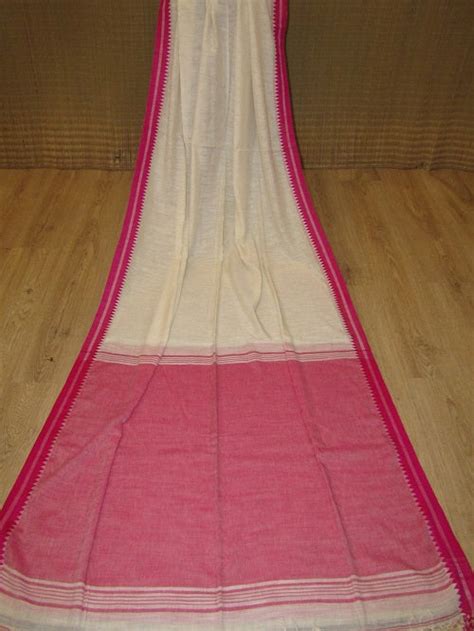 Balaram Saha's White & Rani-Pink Cotton Saree: The Perfect Fusion of C