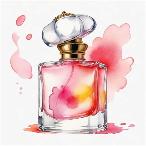 A drawing of a bottle of perfume with a pink background | Premium AI ...