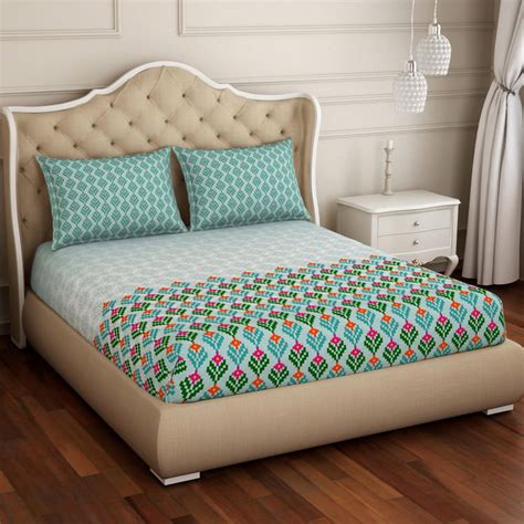 Buy SPACES Atrium Plus Printed Cotton 144TC 3 Pcs Double Bedsheet Set ...