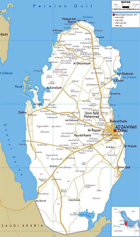 Large road map of Qatar with cities and airports | Qatar | Asia | Mapsland | Maps of the World