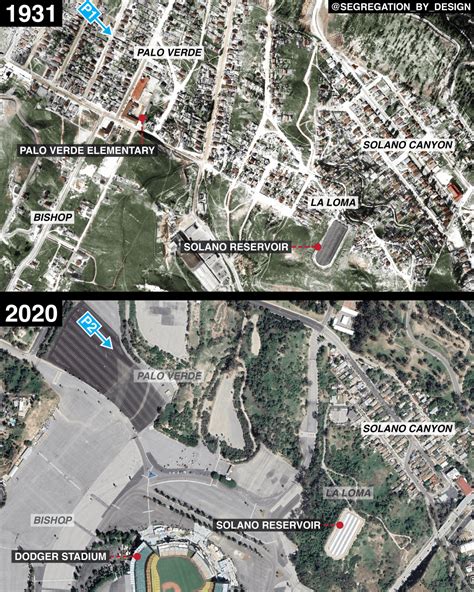 Chavez Ravine, Los Angeles, before-and-after the construction of Dodger ...
