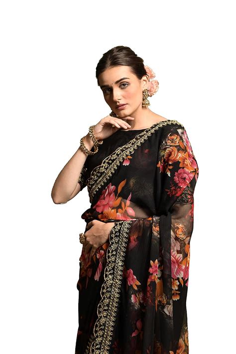 Dwiza Enterprise Women Georgette Floral Print Embroidered Sequin Work ...