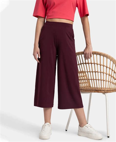 Buy Super Combed Cotton Elastane Stretch Relaxed Fit Culottes - Wine ...