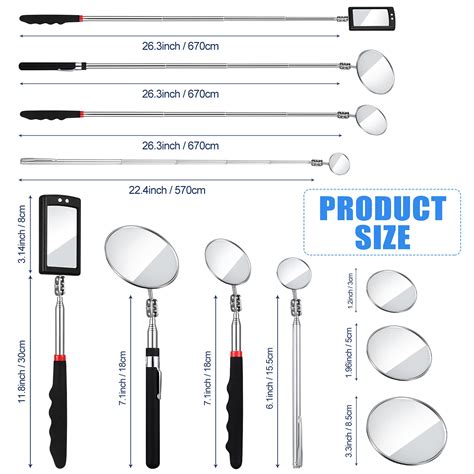 Snapklik.com : 4 Pieces Telescoping Inspection Mirror Telescoping LED Lighted Flexible ...