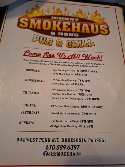 Menu at Johnny & Hons Smokehaus BBQ, Robesonia