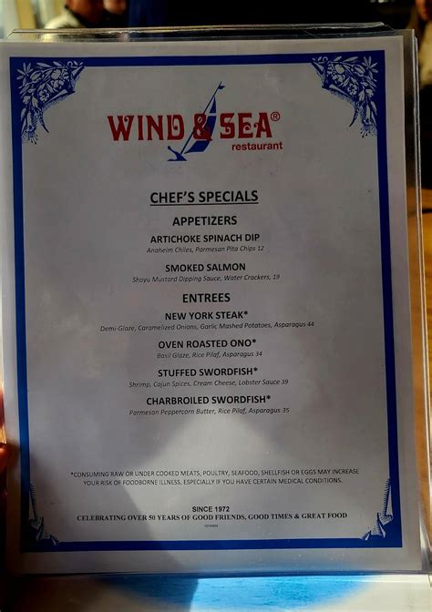 Menu at Wind & Sea Restaurant, Dana Point