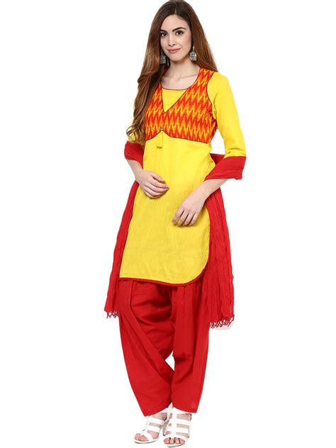 Buy Jaipur Kurtis Pure Cotton Complete Set of Yellow Kurta and Patiala ...