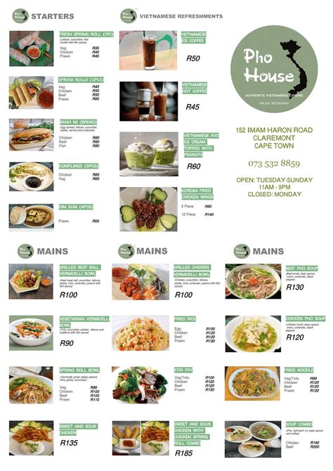 Menu at Pho House Halal Vietnamese Restaurant, Cape Town