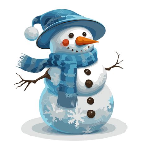 Blue Snowman Vector, Sticker Clipart Snowman In A Blue Scarf And Hat ...