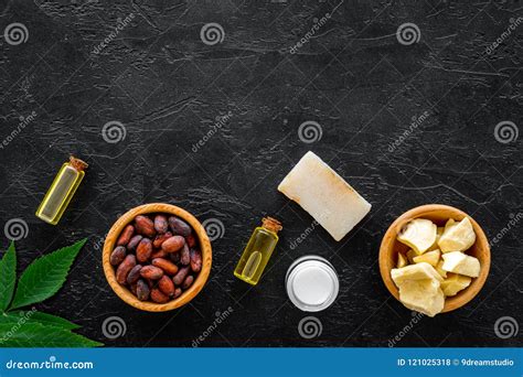 Cosmetics with Cocoa Butter for Skin Care. Cocoa Beans and Cocoa Butter, Soap, Cream, Oil or ...
