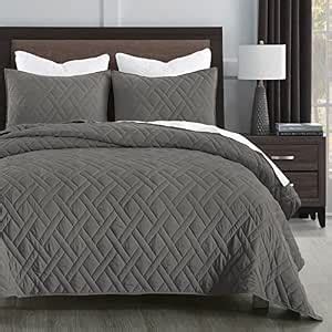 Buy Quilt Set King Size Grey, Classic Geometric Diamond stitched ...