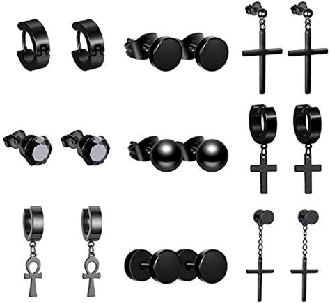 Buy Cupimatch 9 Pairs Ear Piercing Huggie Hinged Hoop Cross Dangle ...