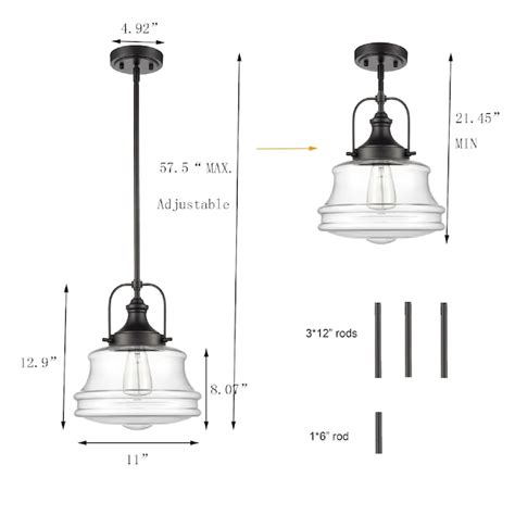 Claxy Glass Light Black Industrial Clear Glass Schoolhouse Medium ...