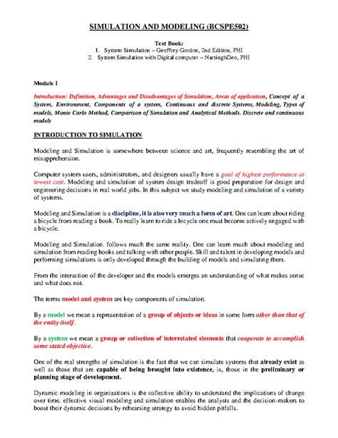 Module I - SM - Nice one - SIMULATION AND MODELING (BCSPE502) Text Book ...
