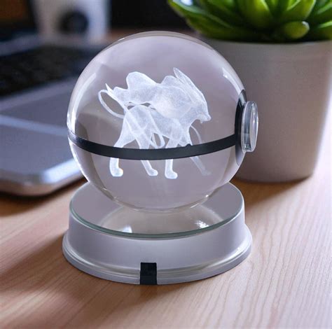 Suicune Pokémon Crystal Poké Ball 3D Laser Engraved Figurine | Color C