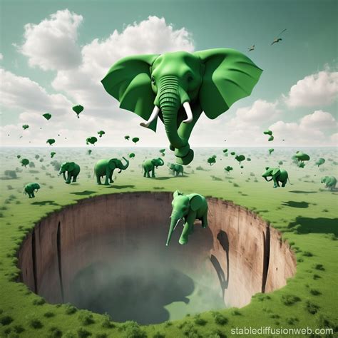 Flying Green Elephants Above a Hole | Stable Diffusion Online