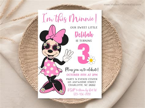 EDITABLE Minnie Mouse 3rd Birthday Invitation, 3rd Bday, Third Birthday ...