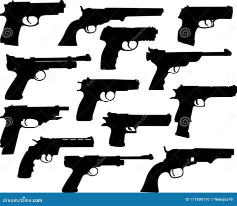 Guns Silhouettes Collection Stock Vector - Illustration of silhouettes, bullet: 171808170
