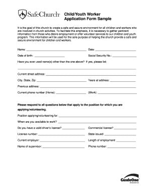 Fillable Online ChildYouth Worker Application Form Sample Fax Email ...