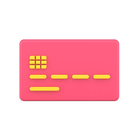 Pink credit card. Volumetric plastic rectangle with yellow code stripes ...
