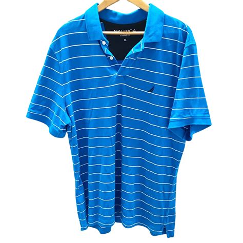 Nautica Mens Size XL Polos Blue / Striped / White Shirt