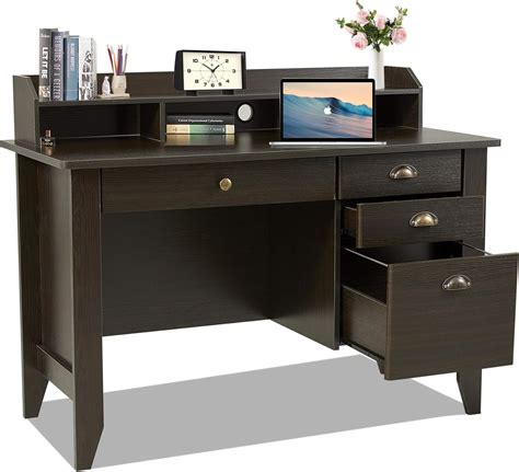 Buy Computer Desk with Drawers and Hutch, Home Office Desk, Wood Frame ...