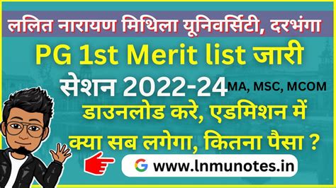 LNMU PG Admission Session 2022-24, First Merit List/Selection Letter ...