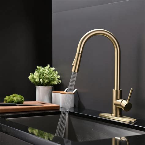 Tohlar Gold Kitchen Faucets with Pull-Down Sprayer, Modern Kitchen Sink ...
