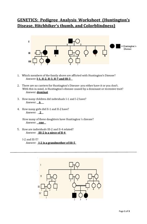 SOLUTION: Genetics pedigree analysis worksheet huntington s ...