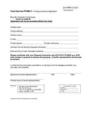 Fillable Online jocogov Food Service FORM C - Pumping Variance ...