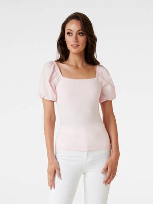 Buy Forever New Blake Square Neck Poplin Sleeve Tee Online