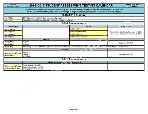 2016 - 2017 Student Assessment Calendar | Cleburne Independent School ...
