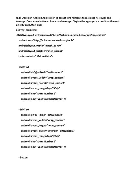 Android App - Calculate Power & Average (Slip 11 Q1) - Studocu
