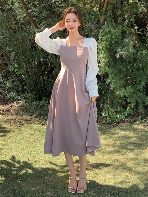 DAZY Colorblock Square Neck Puff Sleeve A-Line Dress Sundress | SHEIN USA