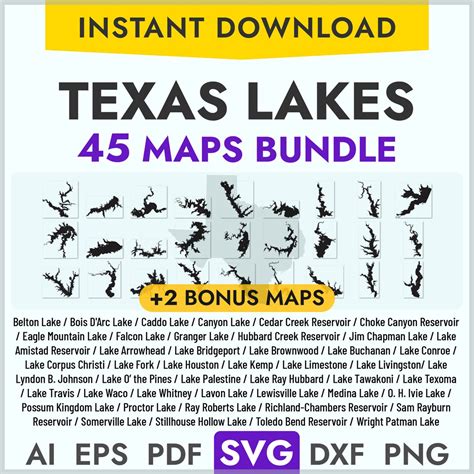 Texas Lake Maps SVG Bundle: 45 Lake Outlines (digital Download) - Etsy ...