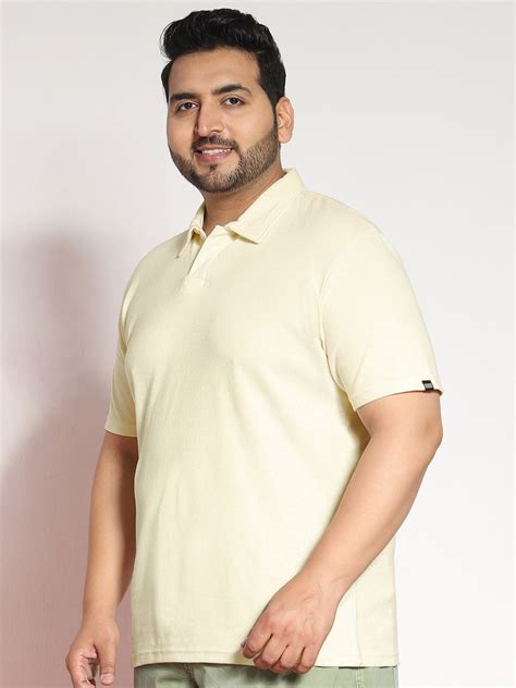 Plus Men's Cloud Cream Textured Regular Fit Half Sleeve Cotton Polo T ...