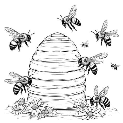 Cartoon bees and hive in garden coloring page Lulu Pages