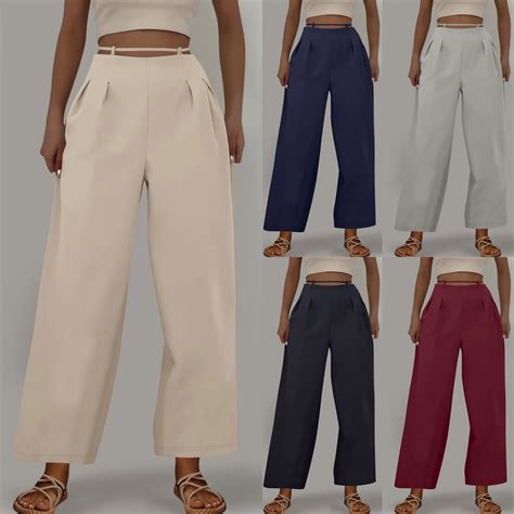 Axiiglly Womens Dress Pants High Waisted Work Pants Flowy Pleated ...