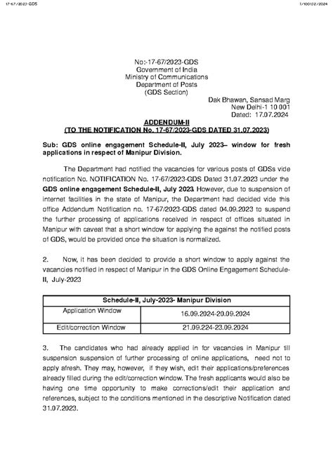 Manipur addendum - Bjn - No:-17-67/2023-GDS Government of India ...