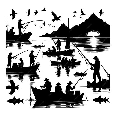 Premium Vector | Black silhouettes of fishermen on a white background vector