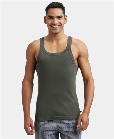 Buy Super Combed Cotton Rib Square Neck Gym Vest - Deep Olive US26 ...