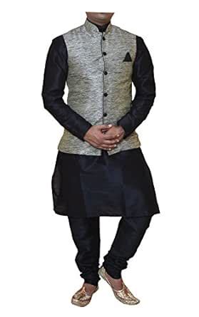 Buy Modern Garments Men Black Dupioni Silk Kurta Pyjama & Waistcoat at ...