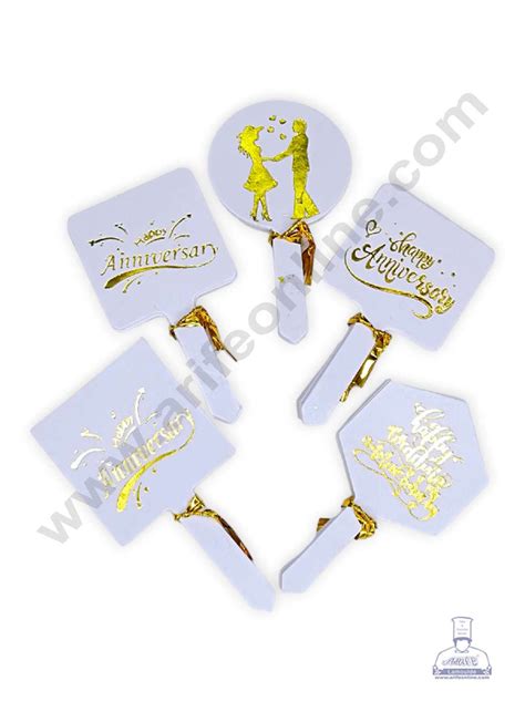 CAKE DECOR™ 50 pcs Happy Anniversary Tag Gold Foil Mix Design Paper To ...