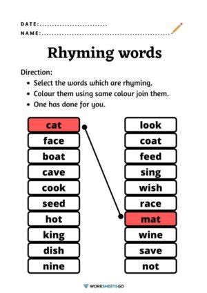 Ten Rhyming Words Worksheets | WorksheetsGO