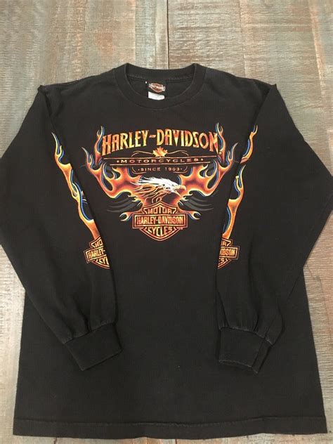 Harley Davidson T-Shirt Long-sleeve Flames Eagle 2008 | eBay | Harley ...