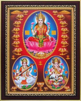 Goddess Lakshmi with Ganesha and Saraswati Poster Paper Print - Art ...