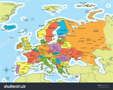 Vector Illustration Of Europe Map With Countries In Different Colors. Each Country Has Its ...